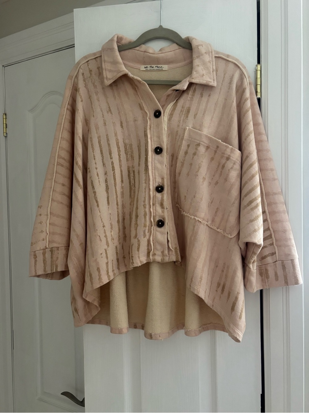 Free People-Neutral Blush Button-Front Oversized Shirt